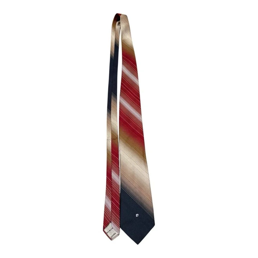 Vintage Pierre Cardin Mens Neck tie Burgundy Black Blue Brown Stripe Polyester